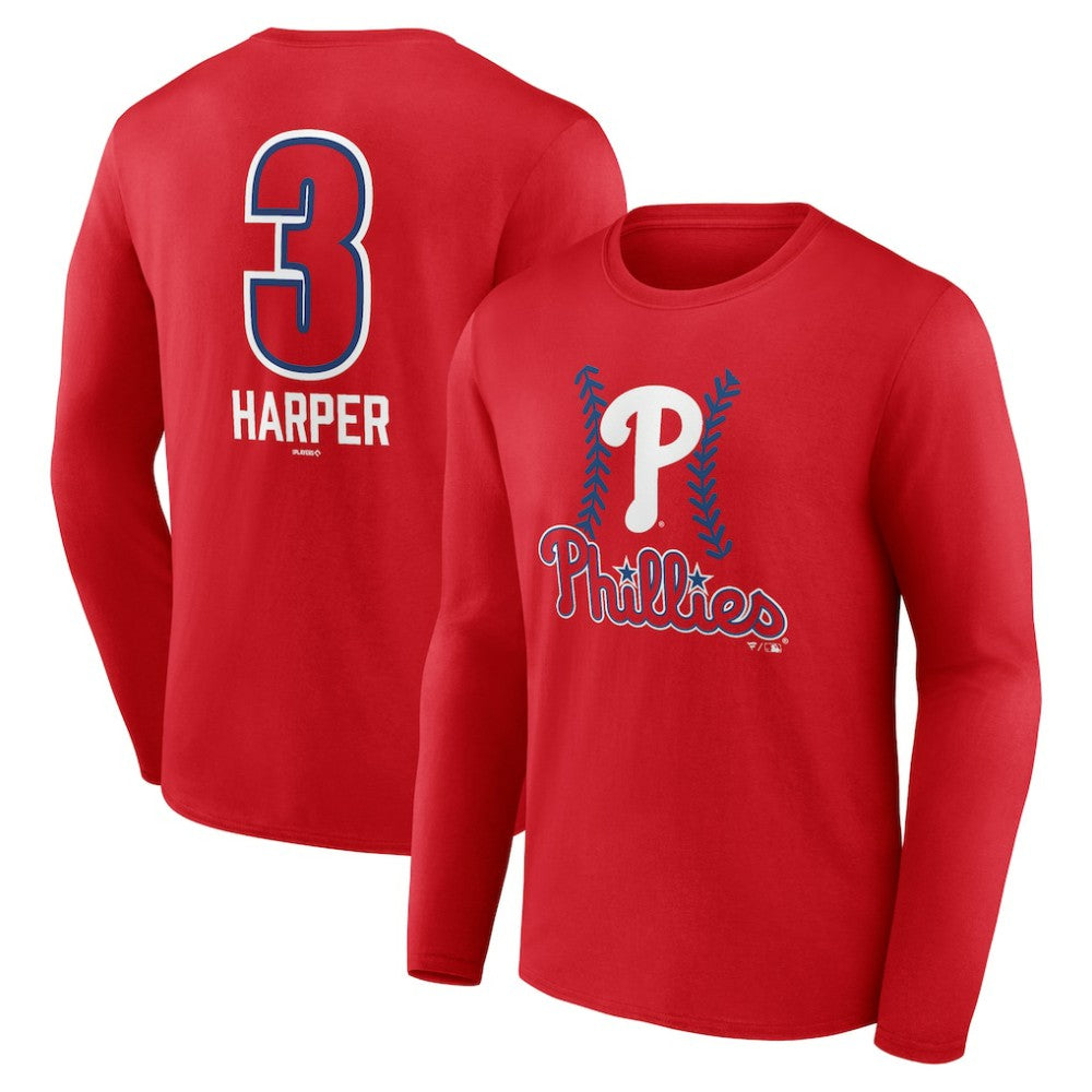 Bryce Harper Philadelphia Phillies Fastball Player Name & Number Long Sleeve T-Shirt Red