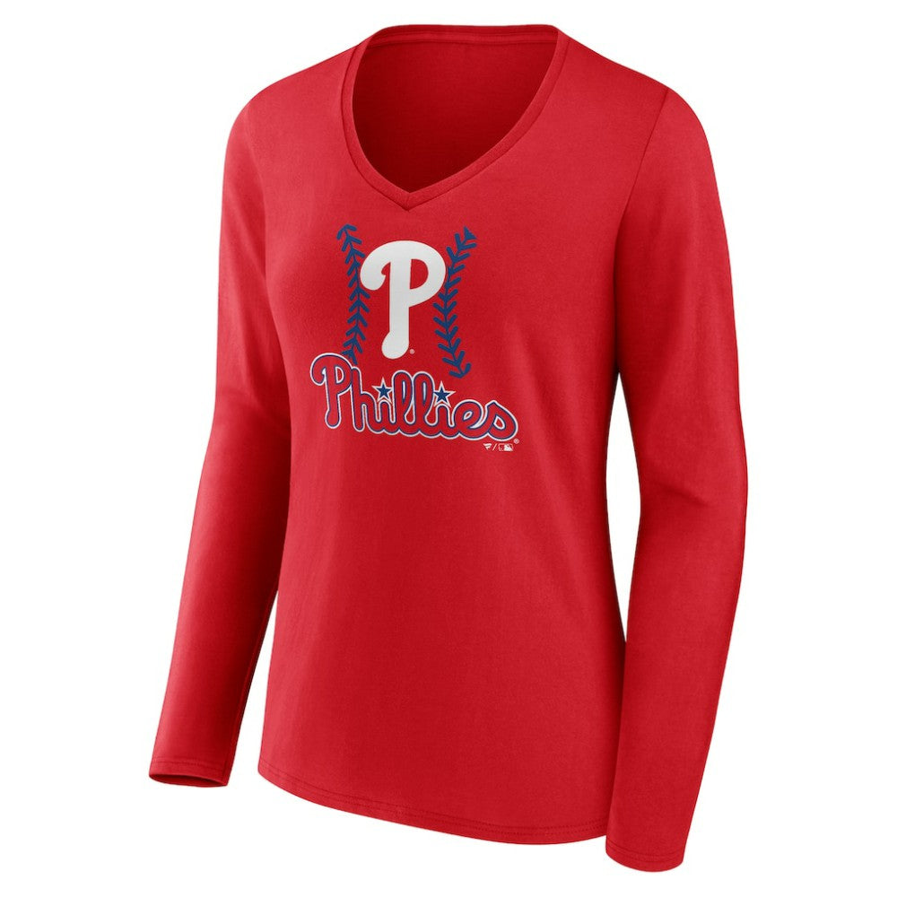 Bryce Harper Philadelphia Phillies Women's Fastball Player Name & Number Long Sleeve V-Neck T-Shirt Red