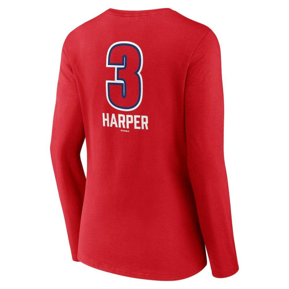 Bryce Harper Philadelphia Phillies Women's Fastball Player Name & Number Long Sleeve V-Neck T-Shirt Red