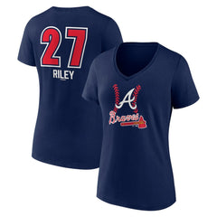 Austin Riley Atlanta Braves Women's Fastball Player Name & Number V-Neck T-Shirt Navy