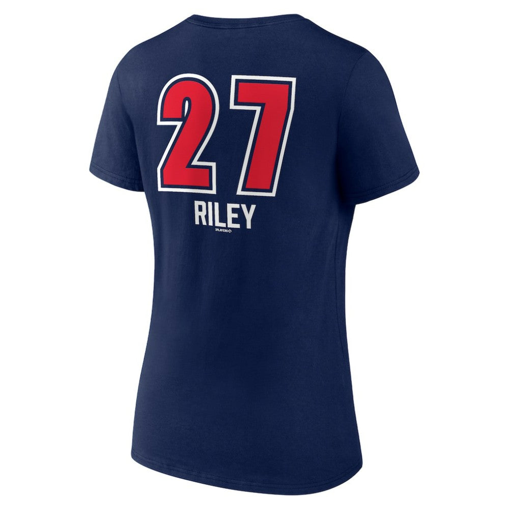 Austin Riley Atlanta Braves Women's Fastball Player Name & Number V-Neck T-Shirt Navy