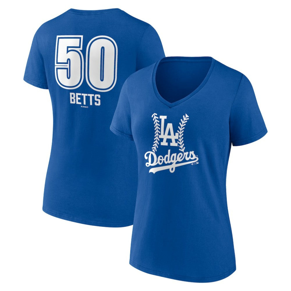Mookie Betts Los Angeles Dodgers Women's Fastball Player Name & Number V-Neck T-Shirt Royal