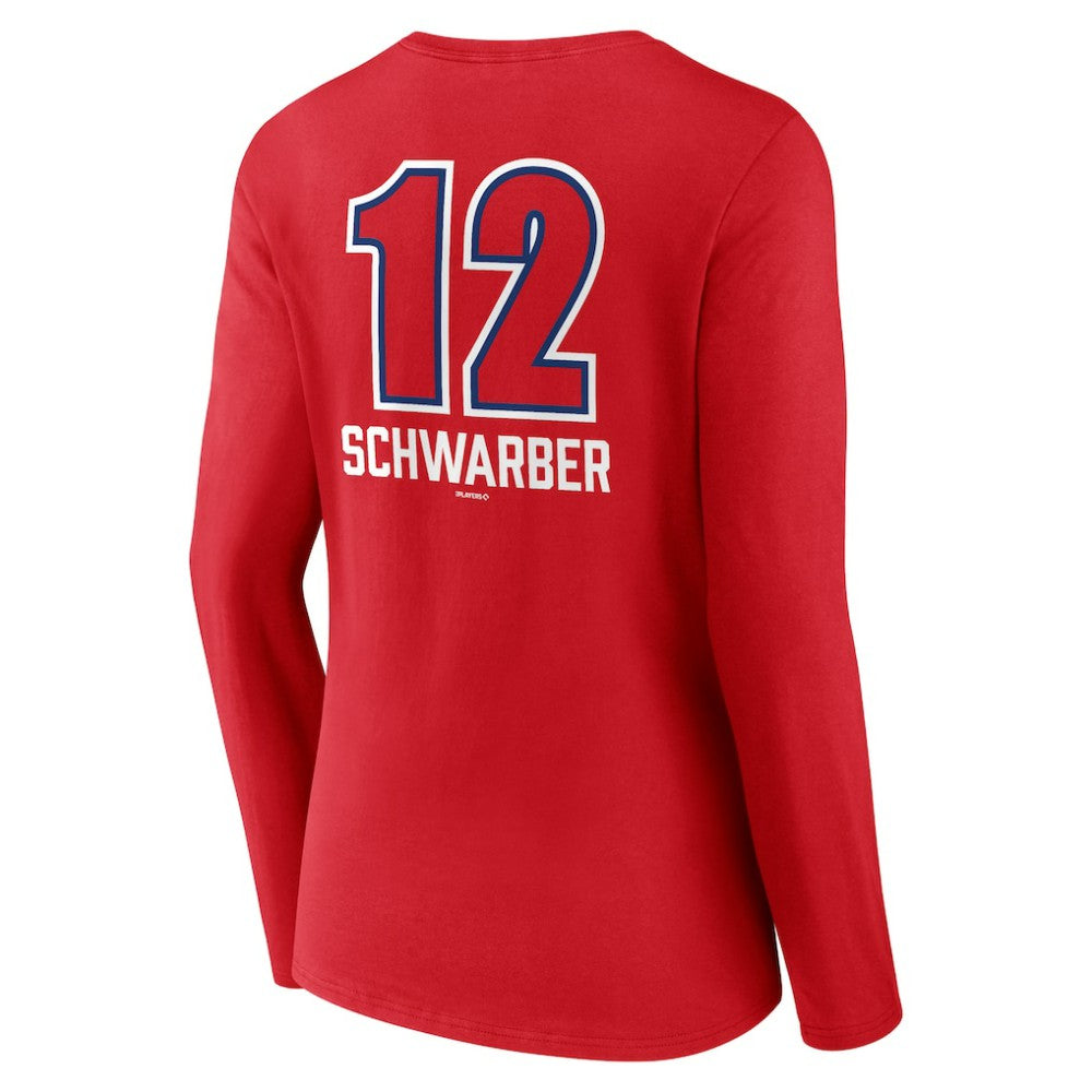Kyle Schwarber Philadelphia Phillies Women's Fastball Player Name & Number Long Sleeve V-Neck T-Shirt Red