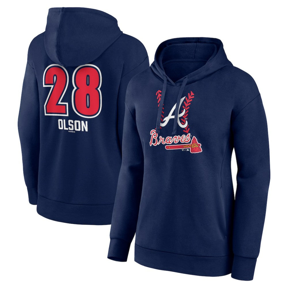 Matt Olson Atlanta Braves Women's Fastball Player Name & Number Pullover Hoodie Navy