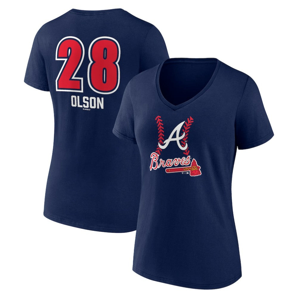 Matt Olson Atlanta Braves Women's Fastball Player Name & Number V-Neck T-Shirt Navy