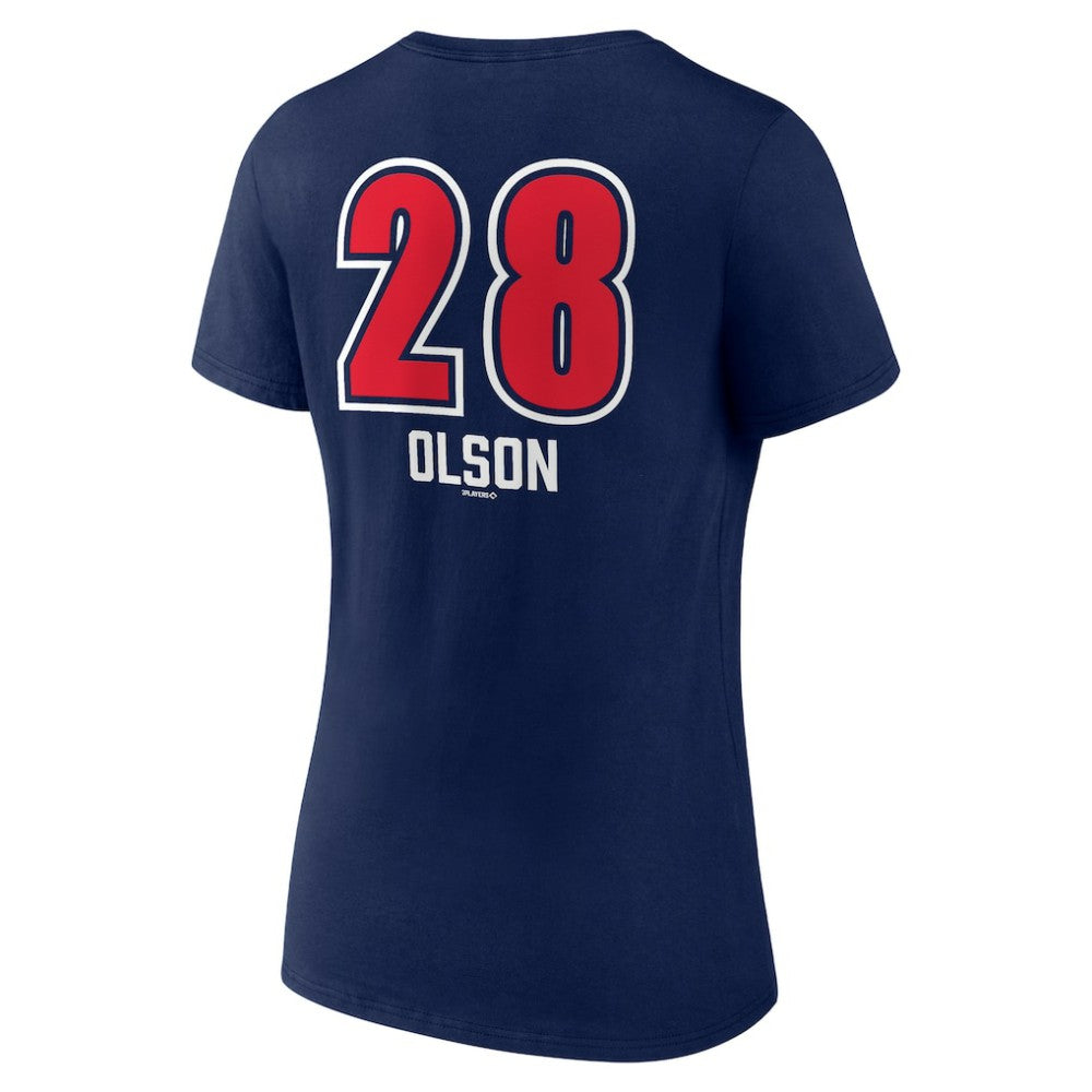 Matt Olson Atlanta Braves Women's Fastball Player Name & Number V-Neck T-Shirt Navy