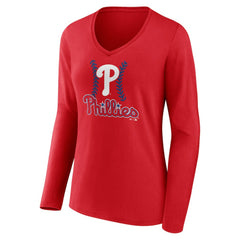 Trea Turner Philadelphia Phillies Women's Fastball Player Name & Number Long Sleeve V-Neck T-Shirt Red