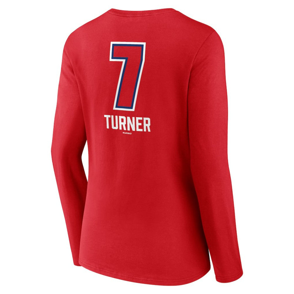 Trea Turner Philadelphia Phillies Women's Fastball Player Name & Number Long Sleeve V-Neck T-Shirt Red