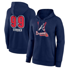 Spencer Strider Atlanta Braves Women's Fastball Player Name & Number Pullover Hoodie Navy
