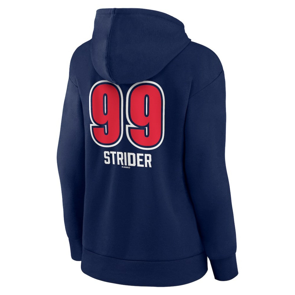 Spencer Strider Atlanta Braves Women's Fastball Player Name & Number Pullover Hoodie Navy