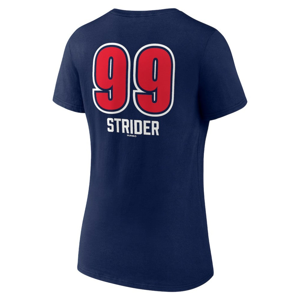 Spencer Strider Atlanta Braves Women's Fastball Player Name & Number V-Neck T-Shirt Navy
