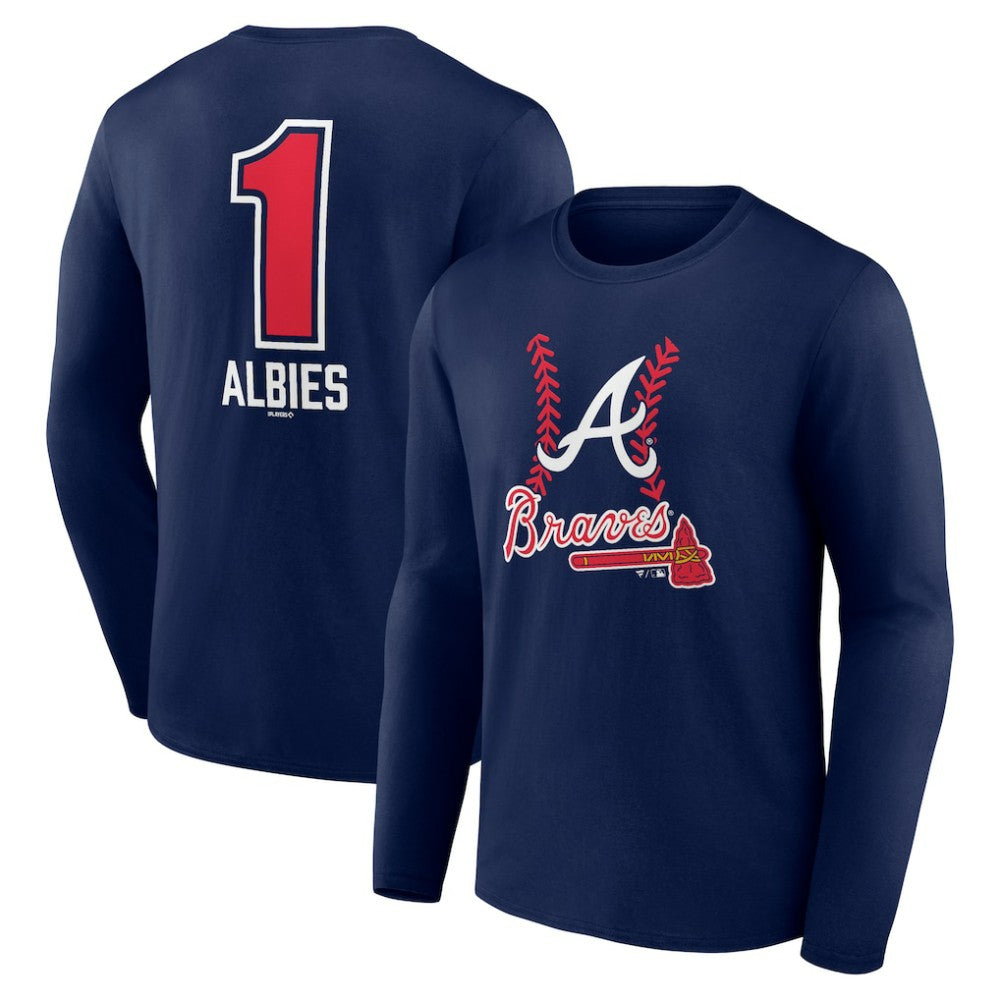 Ozzie Albies Atlanta Braves Fastball Player Name & Number Long Sleeve T-Shirt Navy