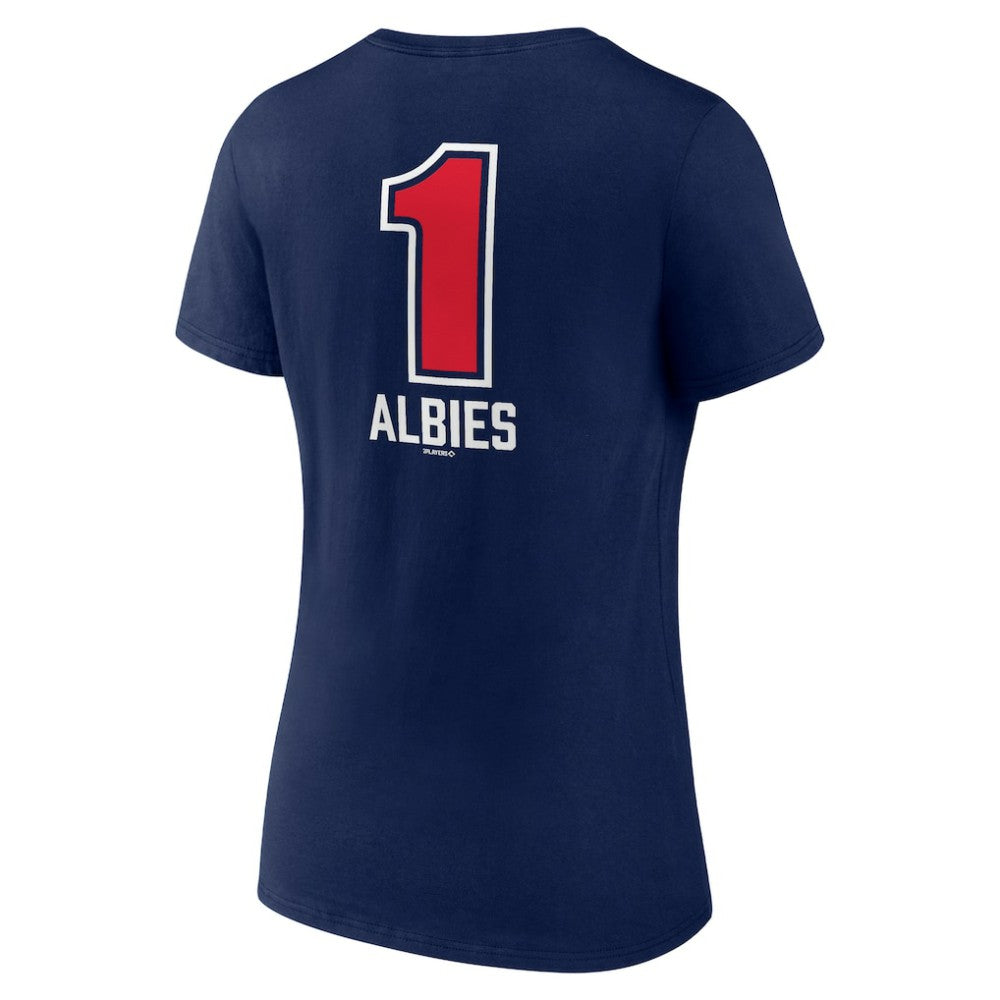 Ozzie Albies Atlanta Braves Women's Fastball Player Name & Number V-Neck T-Shirt Navy