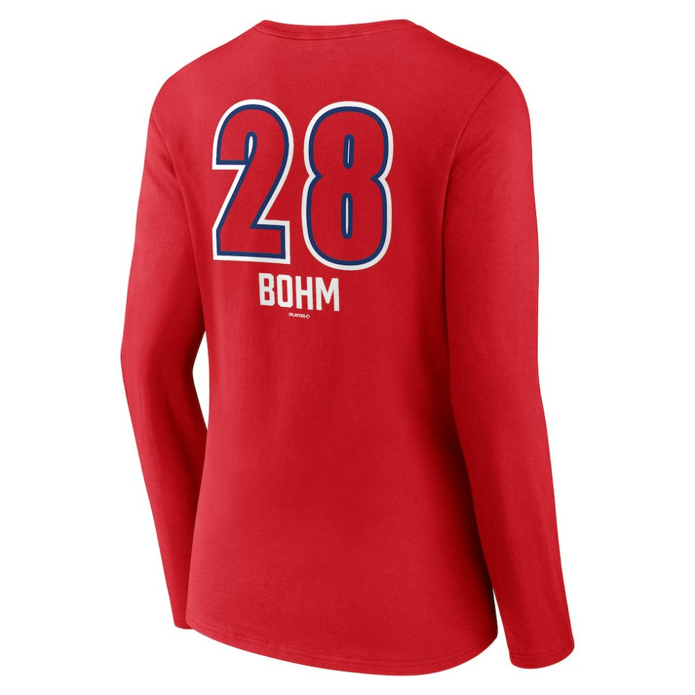 Alec Bohm Philadelphia Phillies Women's Fastball Player Name & Number Long Sleeve V-Neck T-Shirt Red