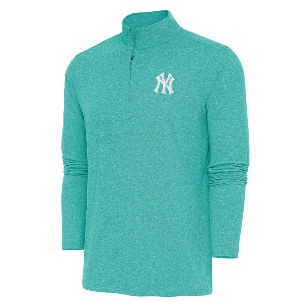 New York Yankees Antigua Hunk Quarter-Zip Top Heather Aqua