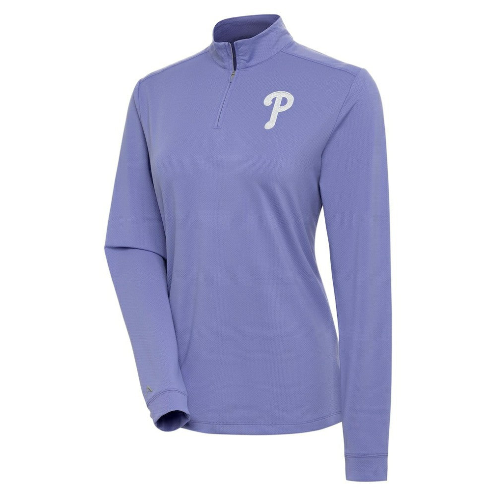 Philadelphia Phillies Antigua Women's Finish Quarter-Zip Pullover Top Purple