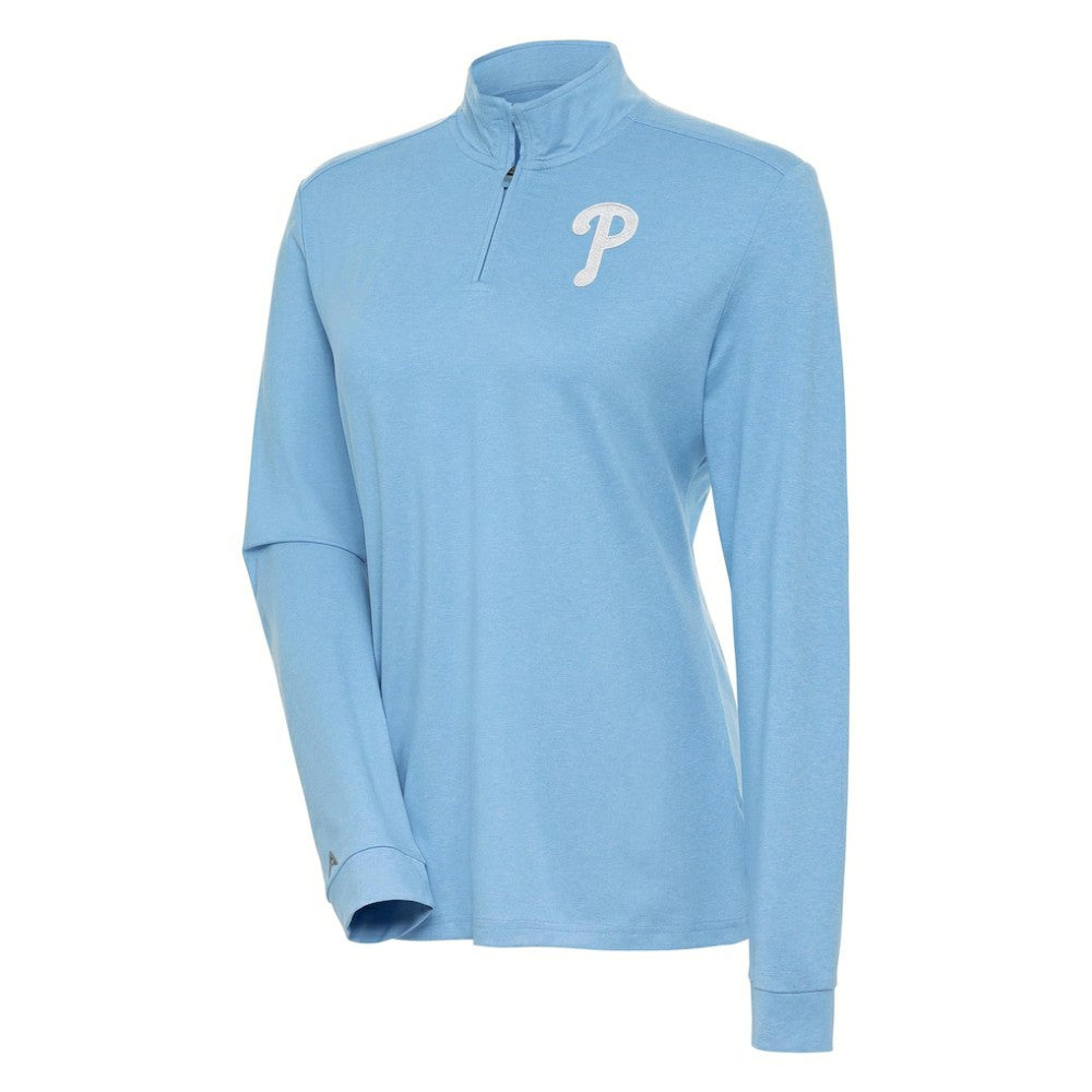Philadelphia Phillies Antigua Women's Mentor Quarter-Zip Pullover Top Light Blue