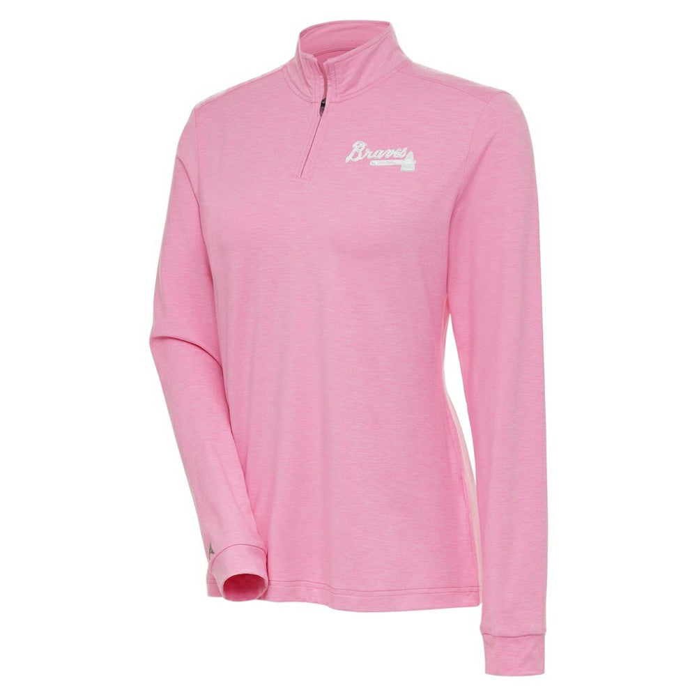 Atlanta Braves Antigua Women's Mentor Quarter-Zip Pullover Top Pink