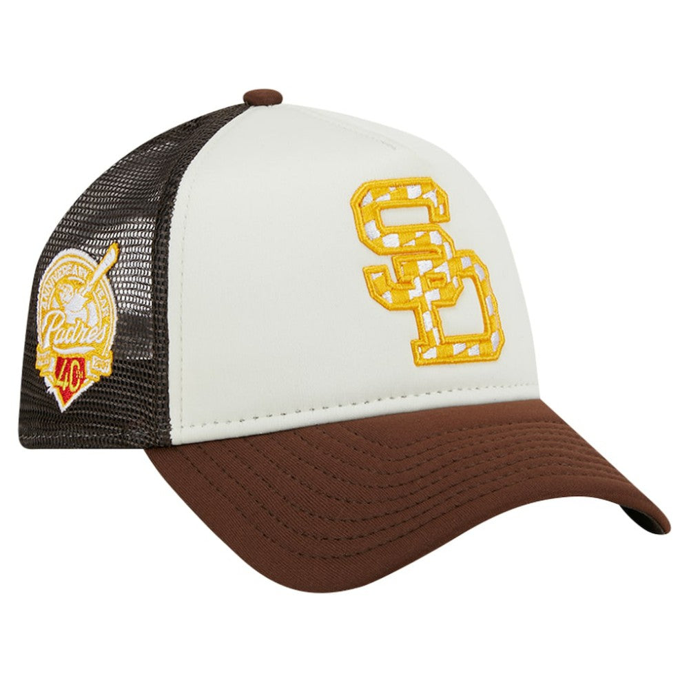 San Diego Padres Checkered Flag A-Frame Trucker 9FORTY Adjustable Hat White/Brown | New Era