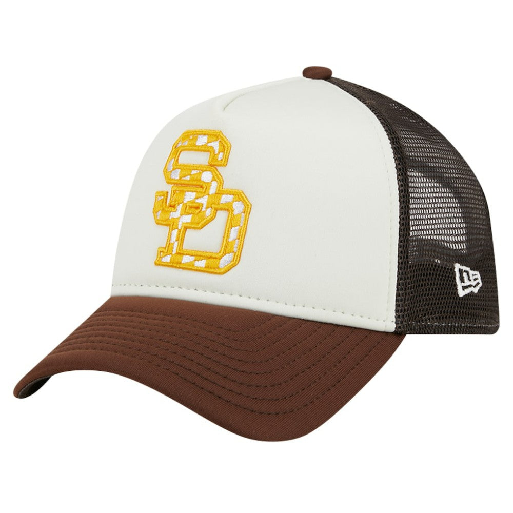 San Diego Padres Checkered Flag A-Frame Trucker 9FORTY Adjustable Hat White/Brown | New Era