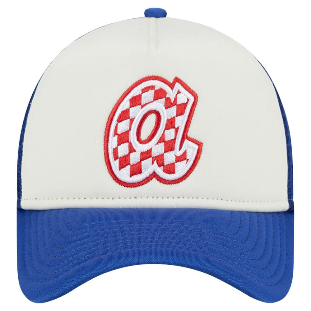 Atlanta Braves Checkered Flag A-Frame Trucker 9FORTY Adjustable Hat White/Royal | New Era