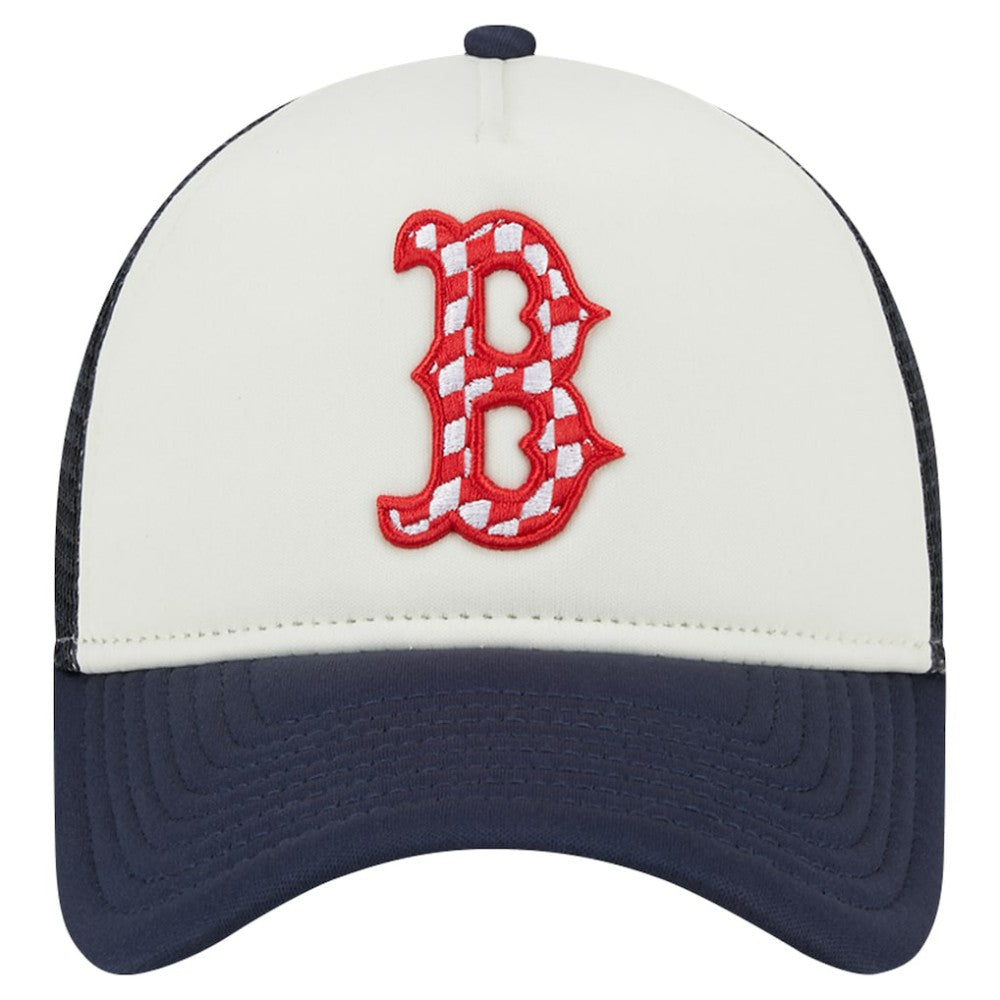 Boston Red Sox Checkered Flag A-Frame Trucker 9FORTY Adjustable Hat White/Navy | New Era
