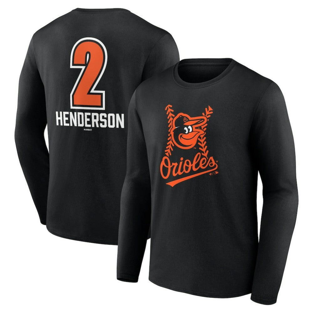 Gunnar Henderson Baltimore Orioles Fastball Player Name & Number Long Sleeve T-Shirt Black