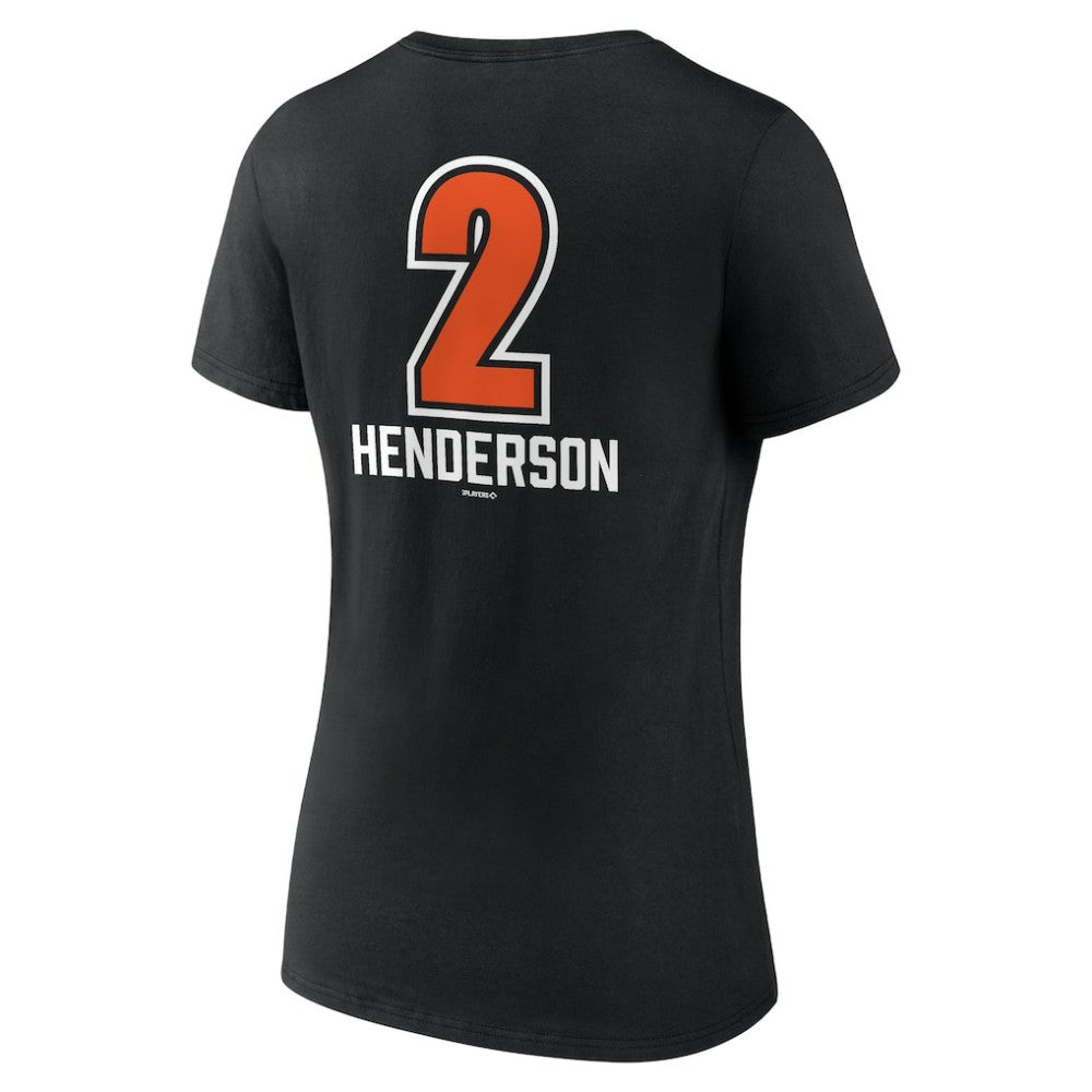 Gunnar Henderson Baltimore Orioles Women's Fastball Player Name & Number V-Neck T-Shirt Black