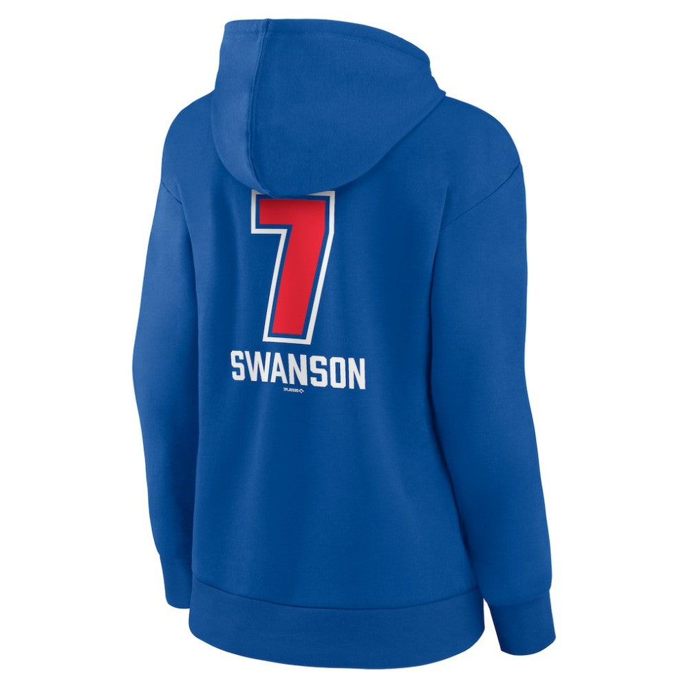 Dansby Swanson Chicago Cubs Women's Fastball Player Name & Number Pullover Hoodie Royal