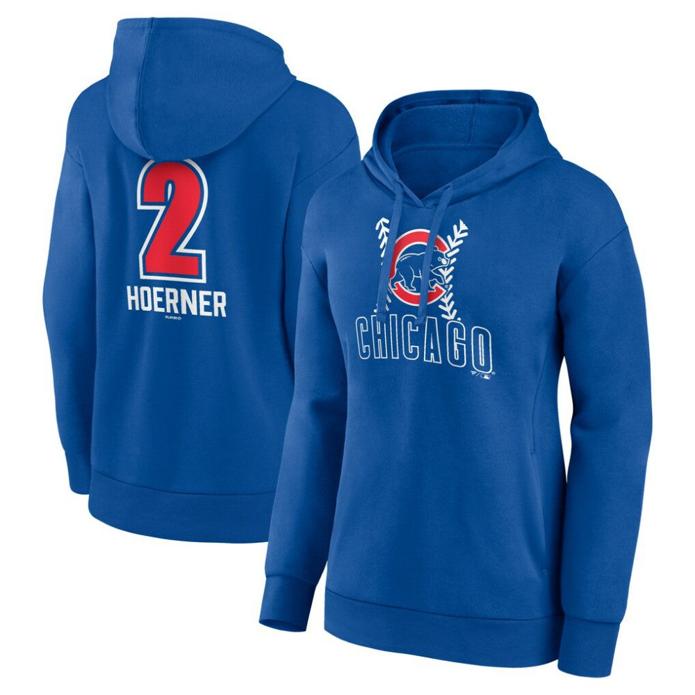 Nico Hoerner Chicago Cubs Women's Fastball Player Name & Number Pullover Hoodie Royal