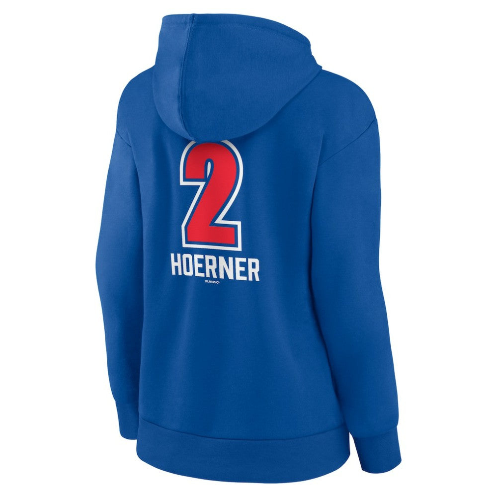 Nico Hoerner Chicago Cubs Women's Fastball Player Name & Number Pullover Hoodie Royal