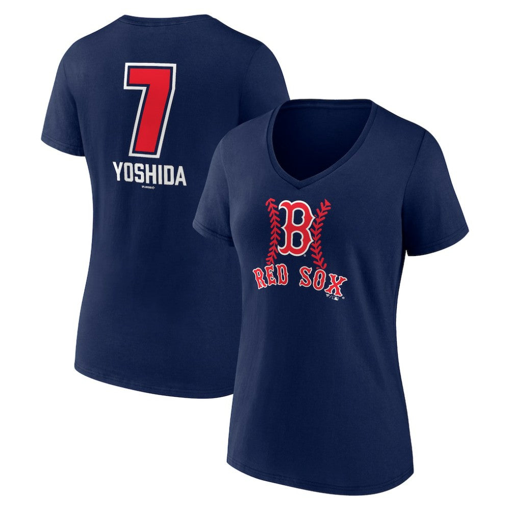 Masataka Yoshida Boston Red Sox Women's Fastball Player Name & Number V-Neck T-Shirt Navy