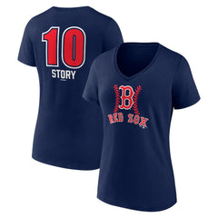 Trevor Story Boston Red Sox Women's Fastball Player Name & Number V-Neck T-Shirt Navy
