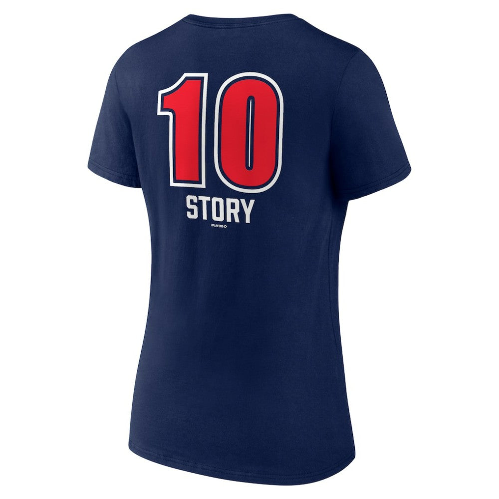 Trevor Story Boston Red Sox Women's Fastball Player Name & Number V-Neck T-Shirt Navy