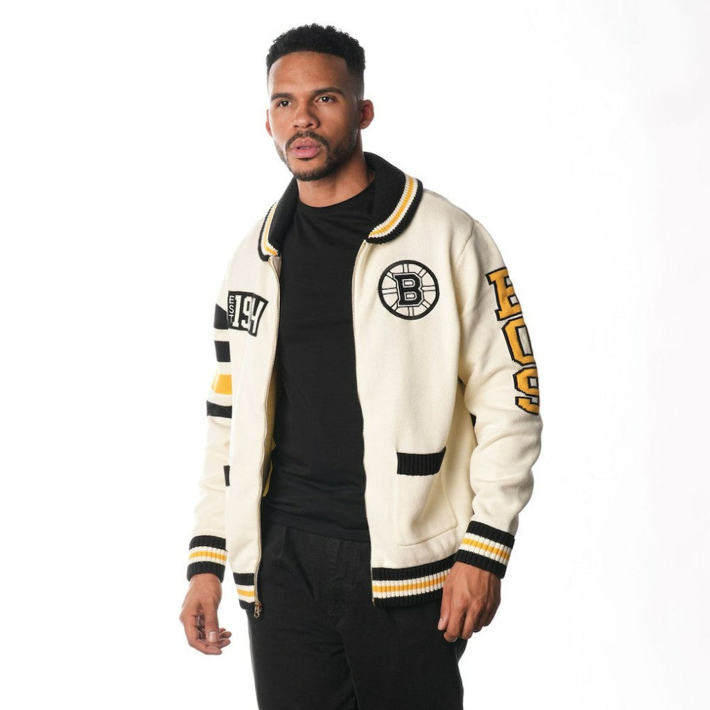 Boston Bruins The Wild Collective Unisex Jacquard Full-Zip Sweater Cream