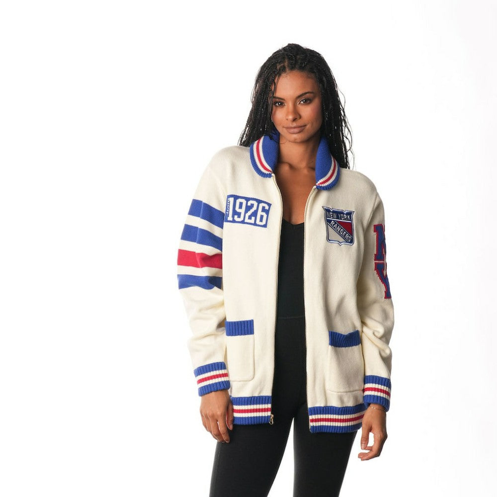 New York Rangers The Wild Collective Unisex Jacquard Full-Zip Sweater Cream