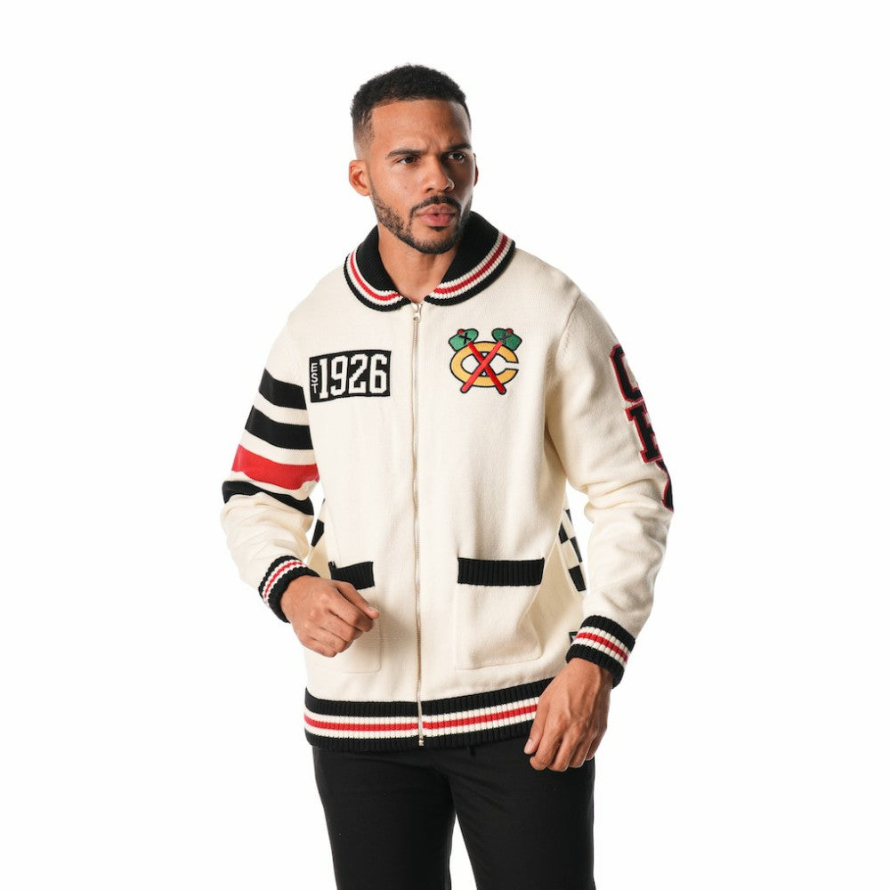 Chicago Blackhawks The Wild Collective Unisex Jacquard Full-Zip Sweater Cream