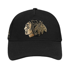 Chicago Blackhawks Pro Standard Metallic Logo Pinch Front Adjustable Hat Black