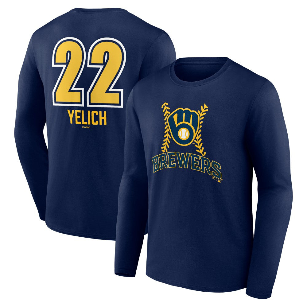 Christian Yelich Milwaukee Brewers Name & Number Fastball Long Sleeve T-Shirt Navy