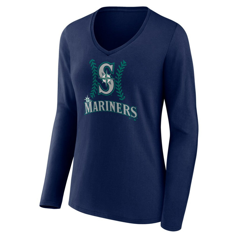 Julio Rodríguez Seattle Mariners Women's Name & Number Fastball V-Neck Long Sleeve T-Shirt Navy
