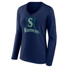 Julio Rodríguez Seattle Mariners Women's Name & Number Fastball V-Neck Long Sleeve T-Shirt Navy