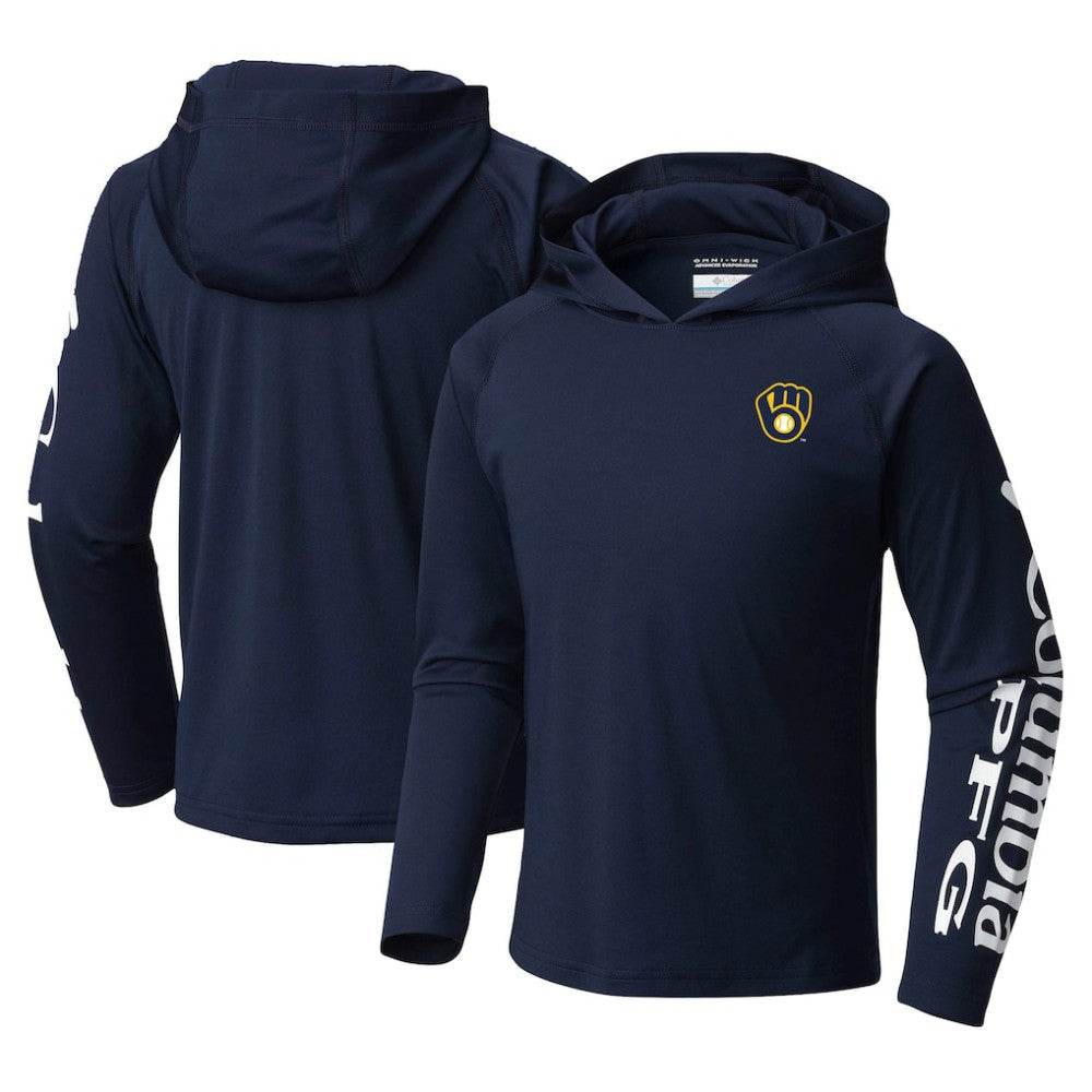 Milwaukee Brewers Youth Terminal Tackle Long Sleeve Hoodie T-Shirt Navy | Columbia