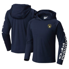 Milwaukee Brewers Youth Terminal Tackle Long Sleeve Hoodie T-Shirt Navy | Columbia