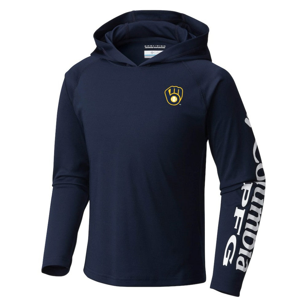 Milwaukee Brewers Youth Terminal Tackle Long Sleeve Hoodie T-Shirt Navy | Columbia