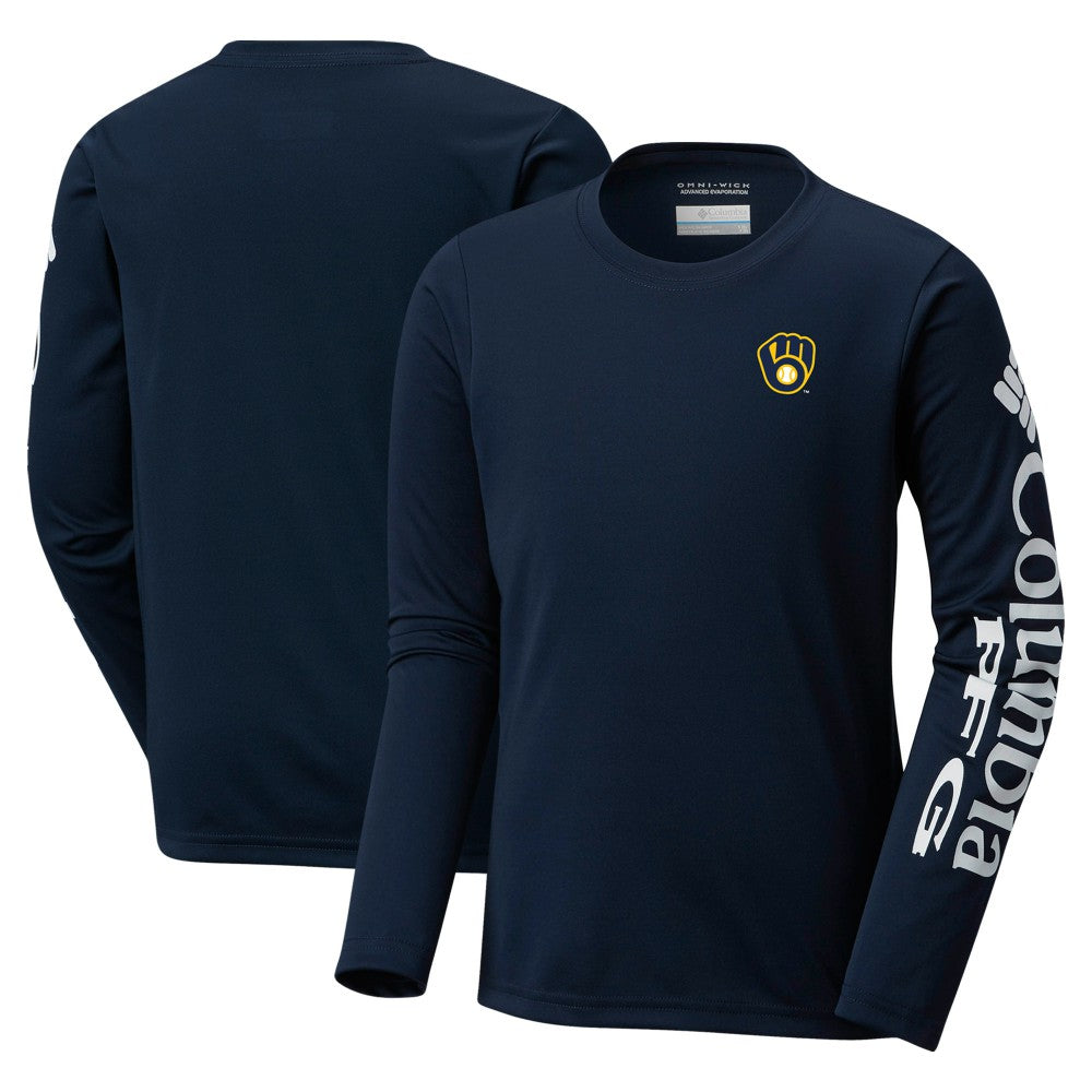 Milwaukee Brewers Youth Terminal Tackle Long Sleeve T-Shirt Navy | Columbia