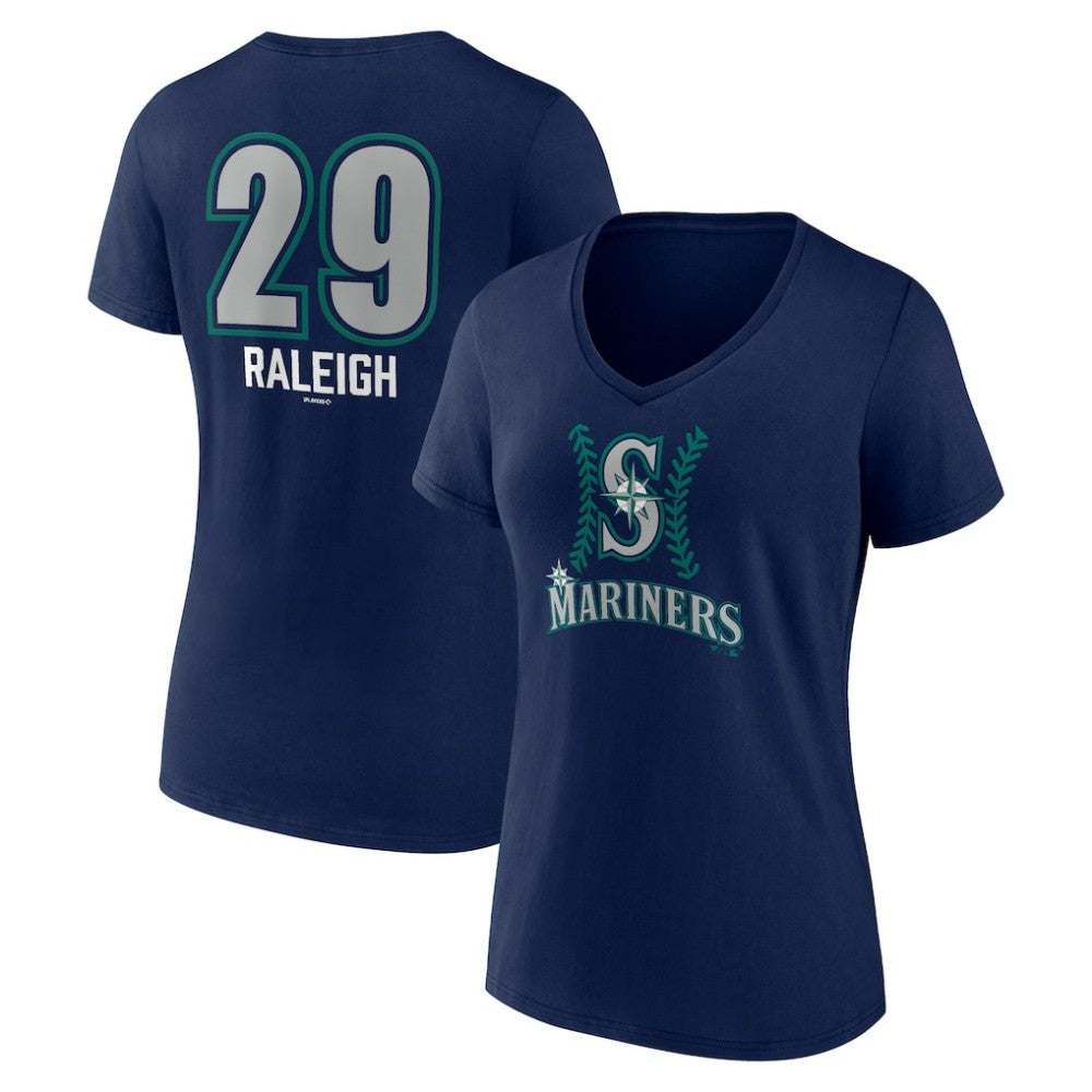 Cal Raleigh Seattle Mariners Women's Name & Number Fastball V-Neck T-Shirt Navy