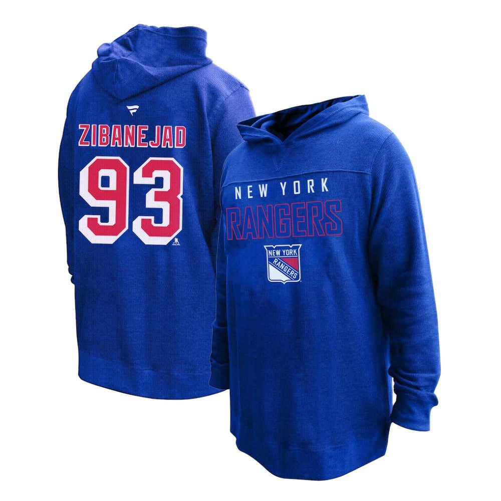 Mika Zibanejad New York Rangers Profile Women's Plus Size Name & Number Thermal Pullover Hoodie Blue