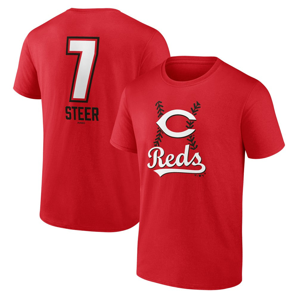 Spencer Steer Cincinnati Reds Name & Number Fastball T-Shirt Red