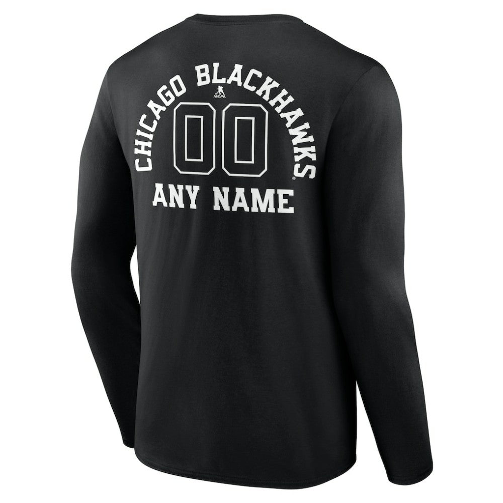 Chicago Blackhawks Personalized Name & Number Monochrome Long Sleeve T-Shirt Black