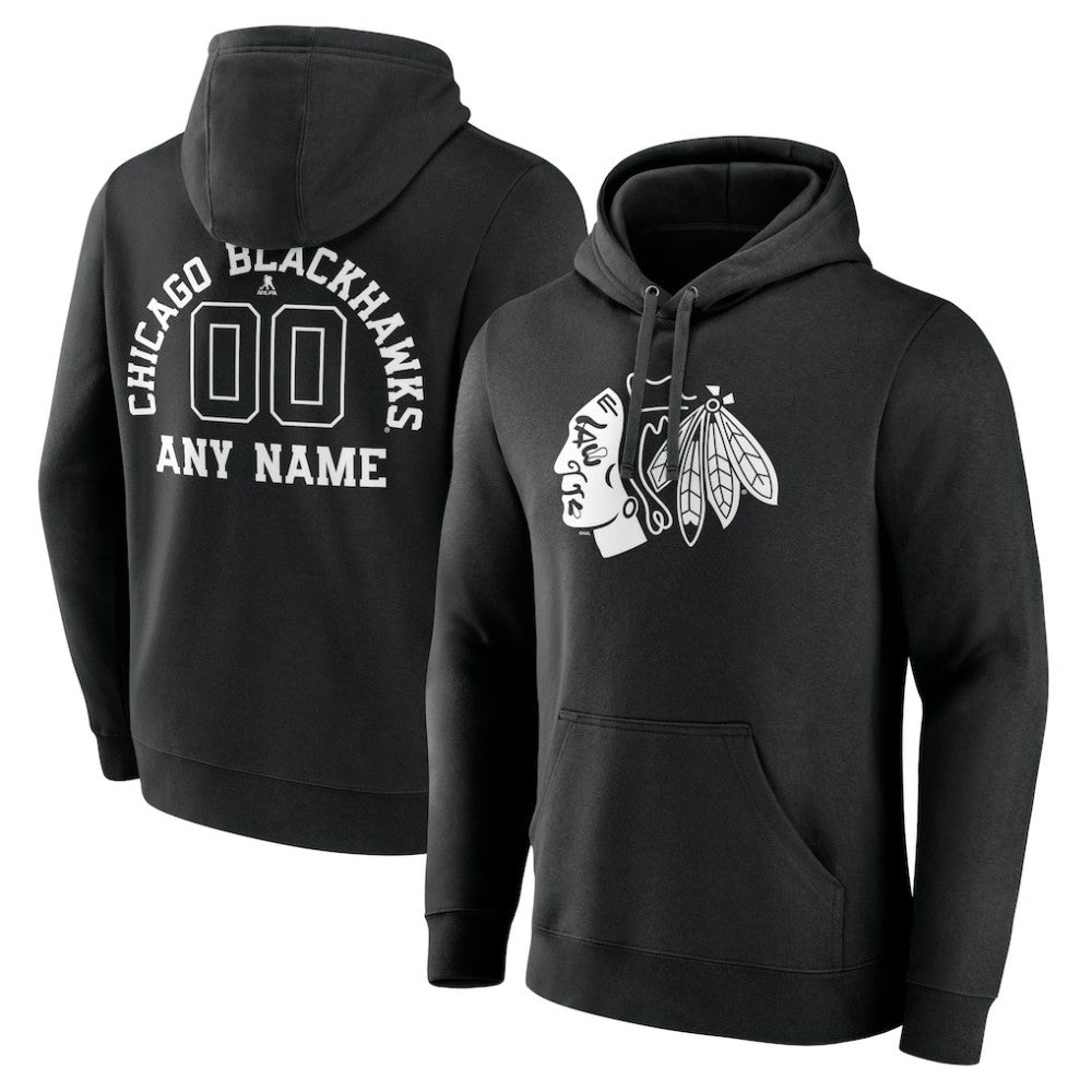 Chicago Blackhawks Personalized Name & Number Monochrome Pullover Hoodie Black